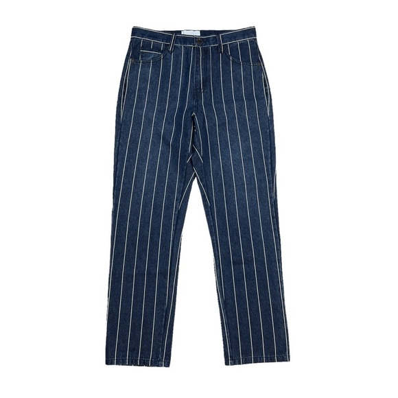 Current/Elliott Indigo Striped High Rise Vintage Cropped Slim Jeans - Picture 2 of 5
